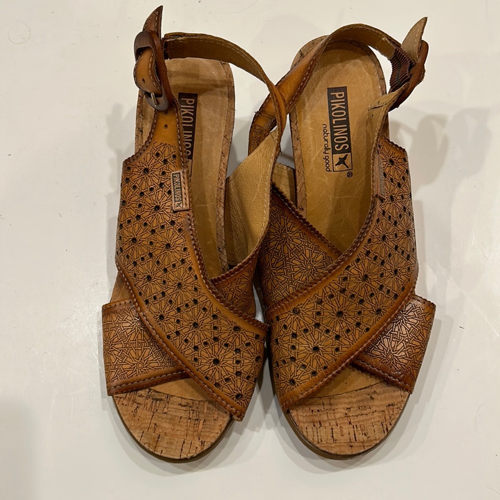 Pikolinos Leather Wedge Sandals SZ 38